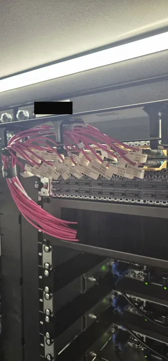 After (Solution): Cables neatly bundled, labels oriented toward the technician for quick identification, ensuring connection safety.